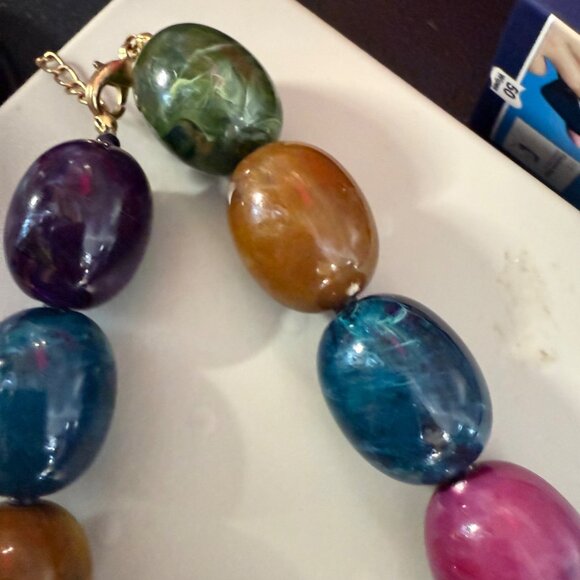 Multicolor Chunky Oval Bead Necklace Extender Chain Lobster Clasp Choker Adjusts - Picture 16 of 16